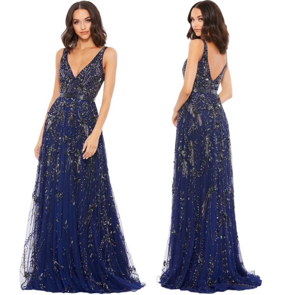 Mac Duggal Plus Sz 18 Embellished V-neck Sleeveless Gown Midnight Formal